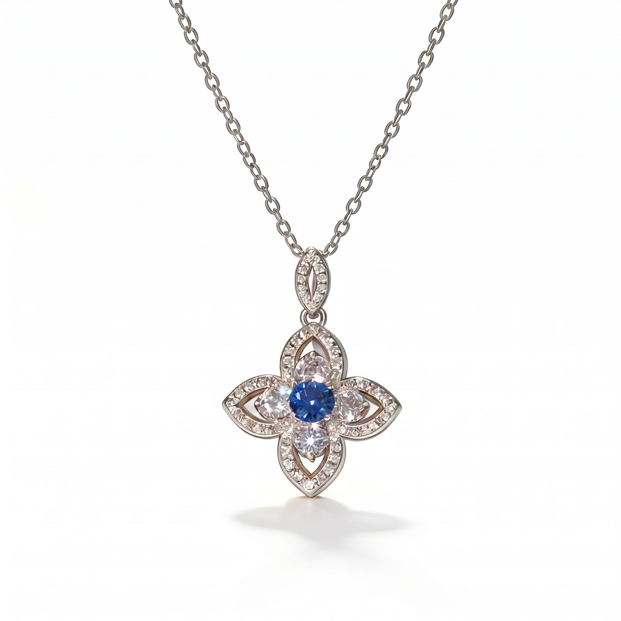 Lucky Clover Multi-Color Round Cut S925 Silver Necklace