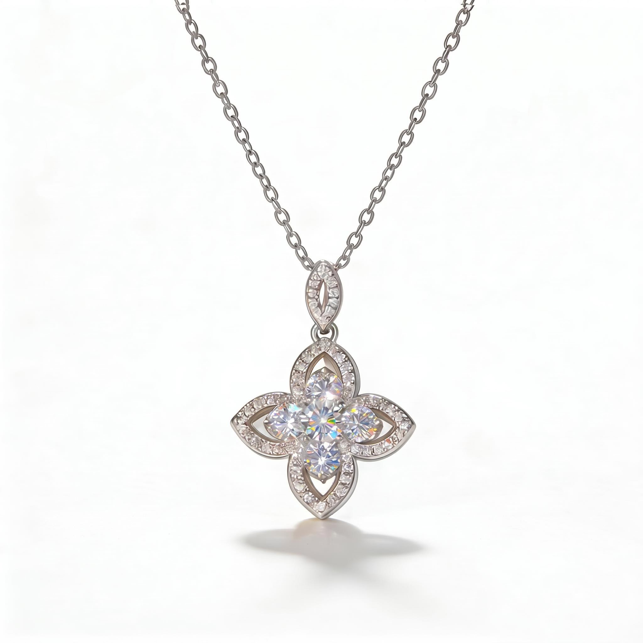 Lucky Clover Multi-Color Round Cut S925 Silver Necklace