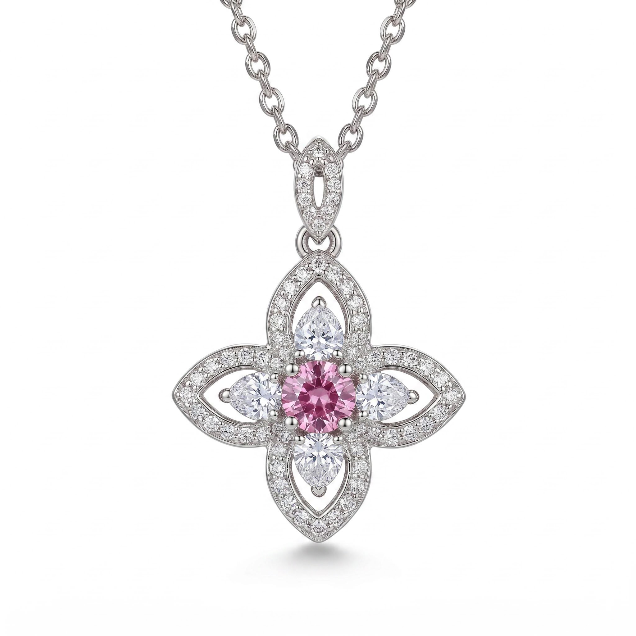 Lucky Clover Multi-Color Round Cut S925 Silver Necklace Lucky Clover Multi-Color Round Cut S925 Silver Necklace