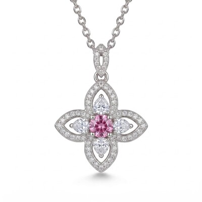 Lucky Clover Multi-Color Round Cut S925 Silver Necklace