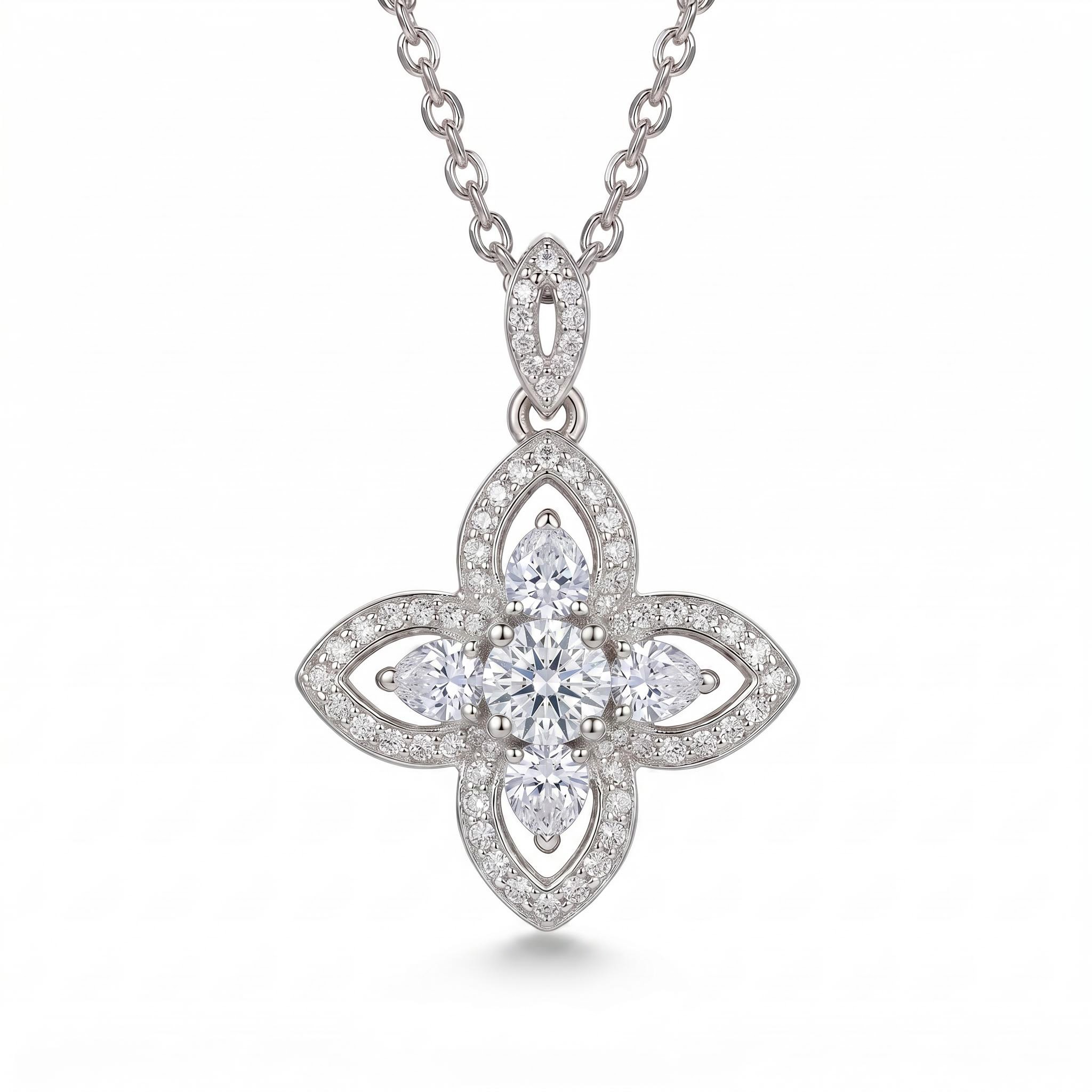 Lucky Clover Multi-Color Round Cut S925 Silver Necklace Lucky Clover Multi-Color Round Cut S925 Silver Necklace