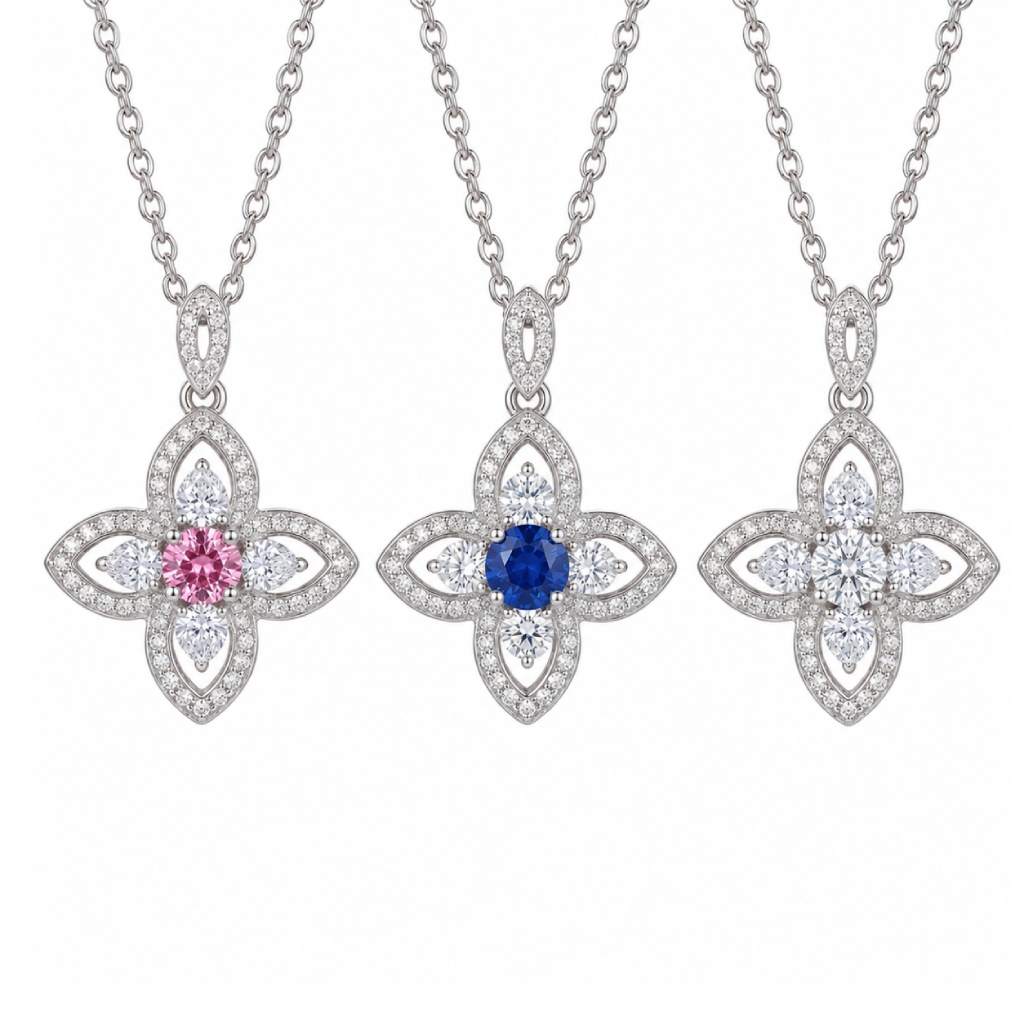 Lucky Clover Multi-Color Round Cut S925 Silver Necklace Lucky Clover Multi-Color Round Cut S925 Silver Necklace