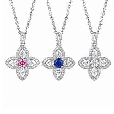 Lucky Clover Multi-Color Round Cut S925 Silver Necklace