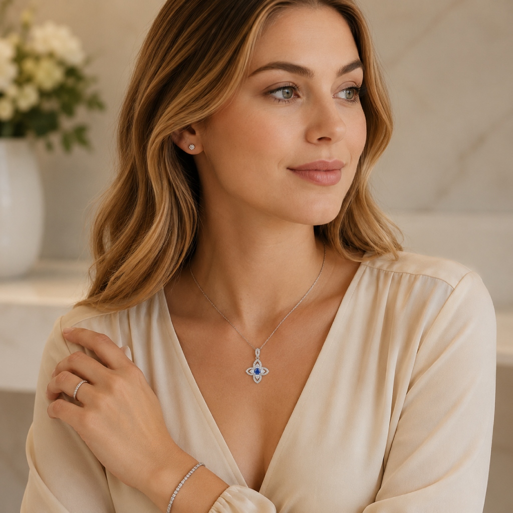 Lucky Clover Multi-Color Round Cut S925 Silver Necklace Lucky Clover Multi-Color Round Cut S925 Silver Necklace