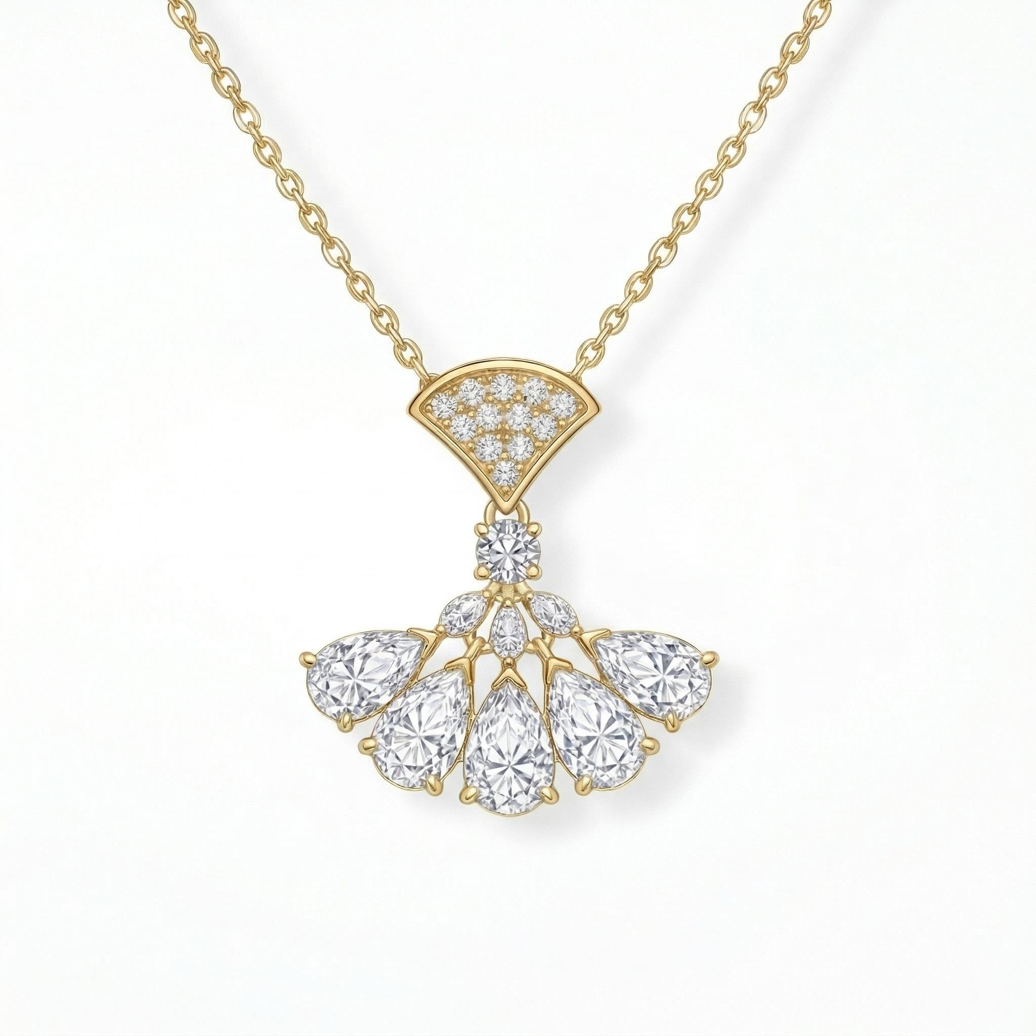 3.5 ct.tw Elegant Sector Dangling Round & Pear Cut S925 Silver Pendant Necklace