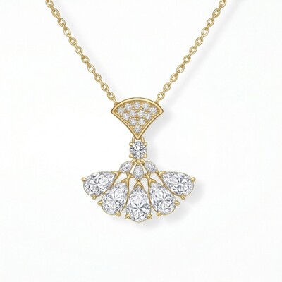 3.5 ct.tw Elegant Sector Dangling Round & Pear Cut S925 Silver Pendant Necklace