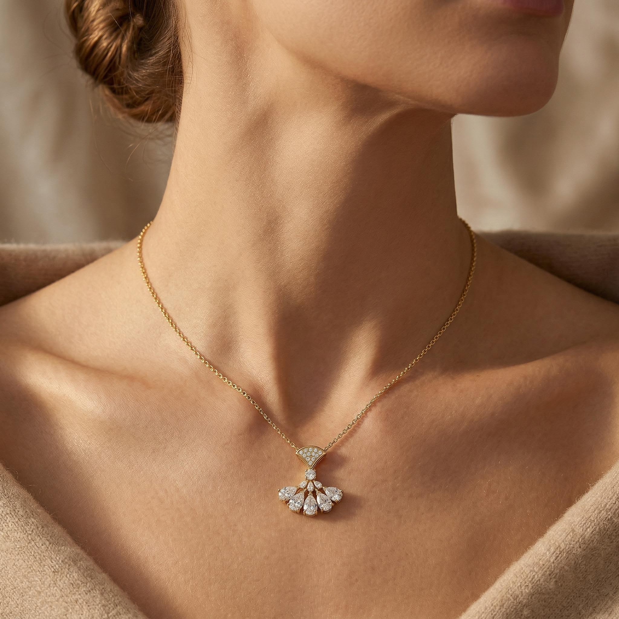 3.5 ct.tw Elegant Sector Dangling Round & Pear Cut S925 Silver Pendant Necklace