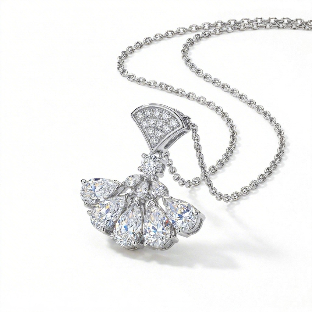 3.5 ct.tw Elegant Sector Dangling Round & Pear Cut S925 Silver Pendant Necklace