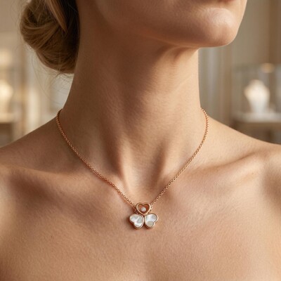 0.5 ct.tw. Heart-Shaped with Round Dancing Diamond & Mother of Pearl Pendant Necklace