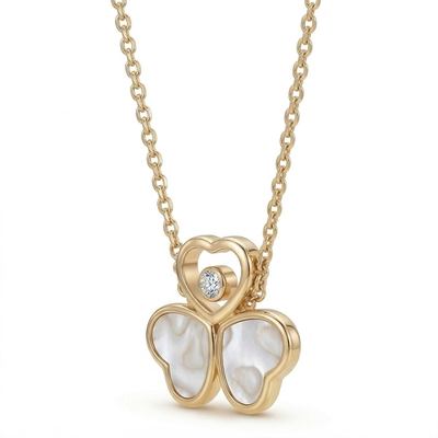 0.5 ct.tw Heart-Shaped with Round Dancing Diamond & Mother of Pearl Pendant Necklace