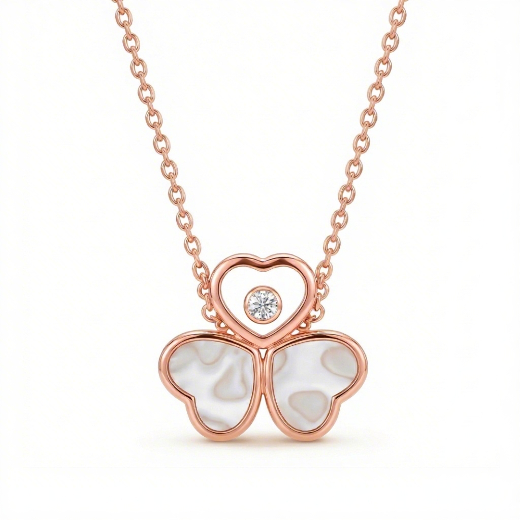 0.5 ct.tw Heart-Shaped with Round Dancing Diamond & Mother of Pearl Pendant Necklace