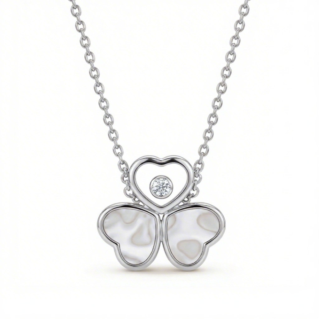 0.5 ct.tw Heart-Shaped with Round Dancing Diamond & Mother of Pearl Pendant Necklace