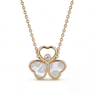 0.5 ct.tw. Heart-Shaped with Round Dancing Diamond & Mother of Pearl Pendant Necklace
