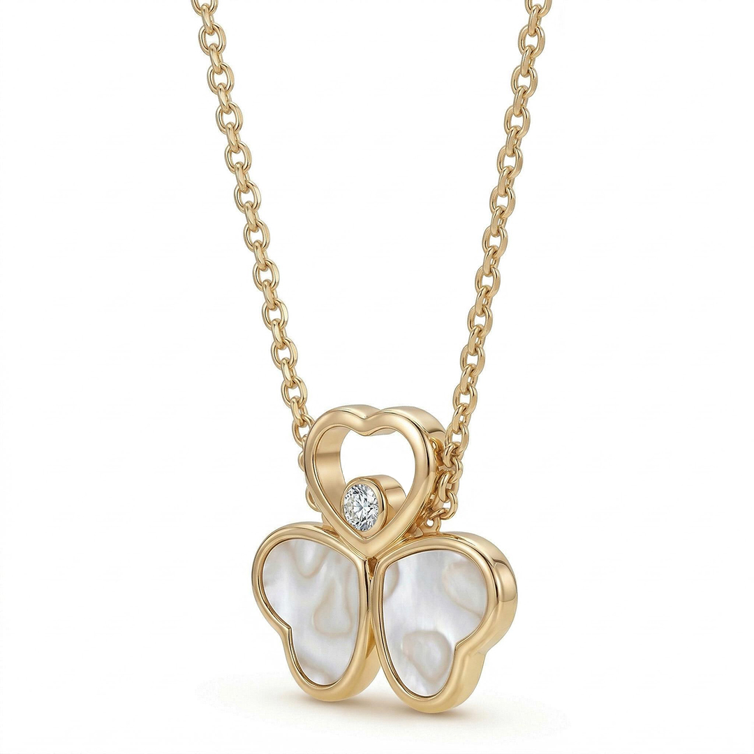 0.5 ct.tw. Heart-Shaped with Round Dancing Diamond & Mother of Pearl Pendant Necklace