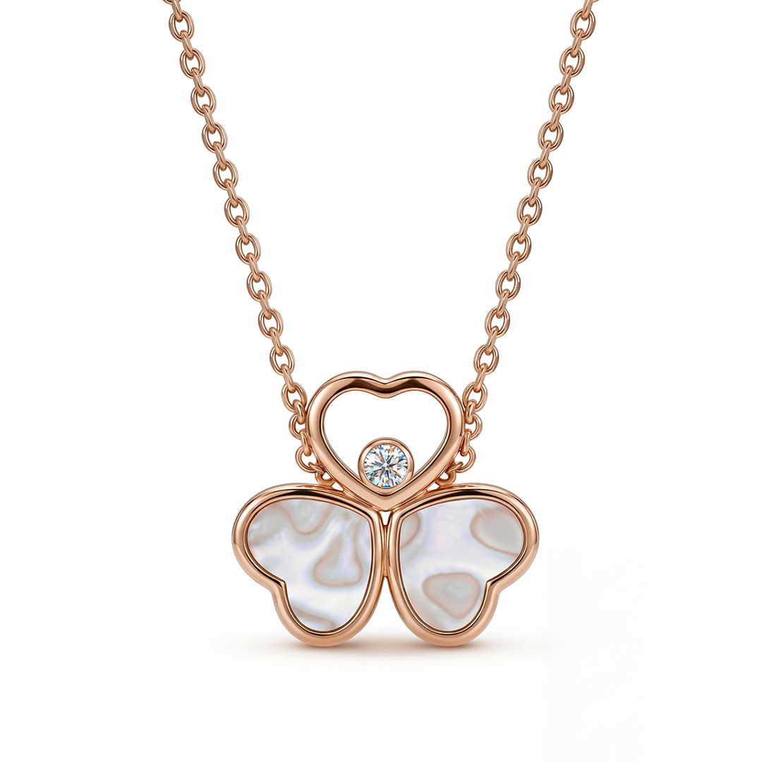 0.5 ct.tw. Heart-Shaped with Round Dancing Diamond & Mother of Pearl Pendant Necklace