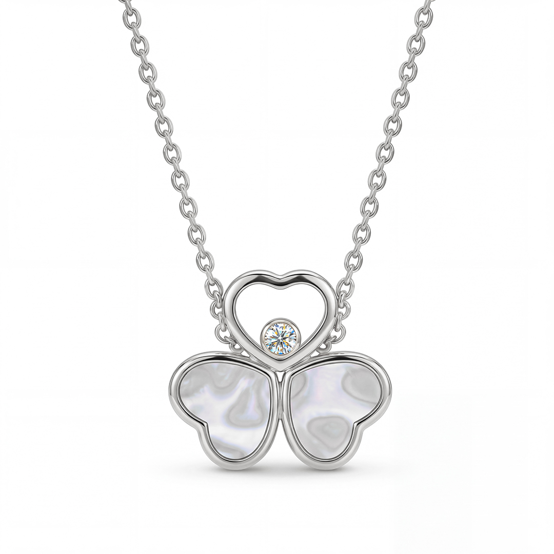 0.5 ct.tw. Heart-Shaped with Round Dancing Diamond & Mother of Pearl Pendant Necklace