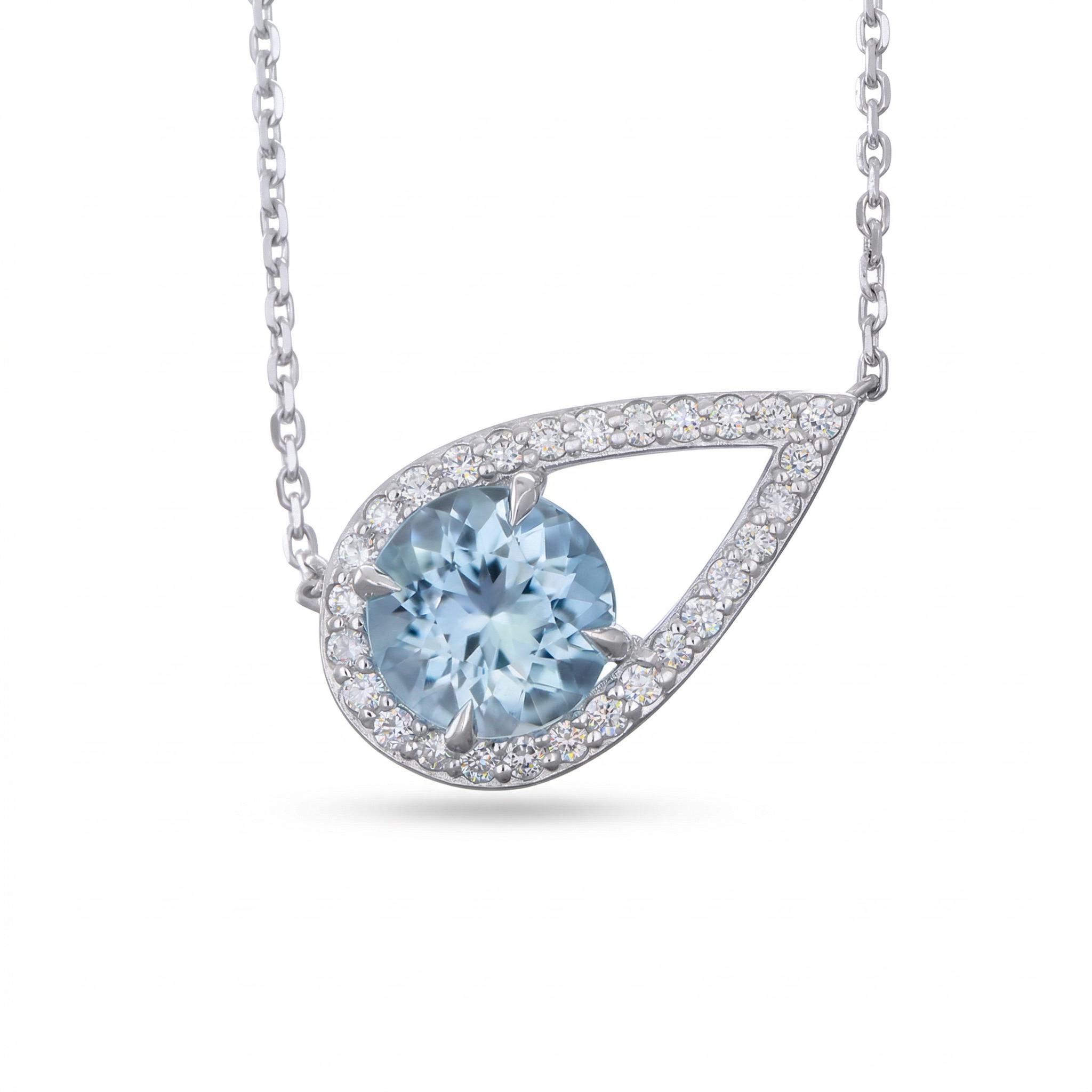 1.5 ct.tw Teardrop Blue Round Cut S925 Silver Pendant Necklace
