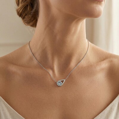 1.15 ct.tw. Teardrop Blue Round Cut S925 Silver Pendant Necklace