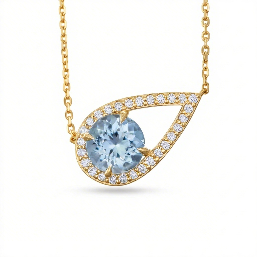 1.5 ct.tw Teardrop Blue Round Cut S925 Silver Pendant Necklace