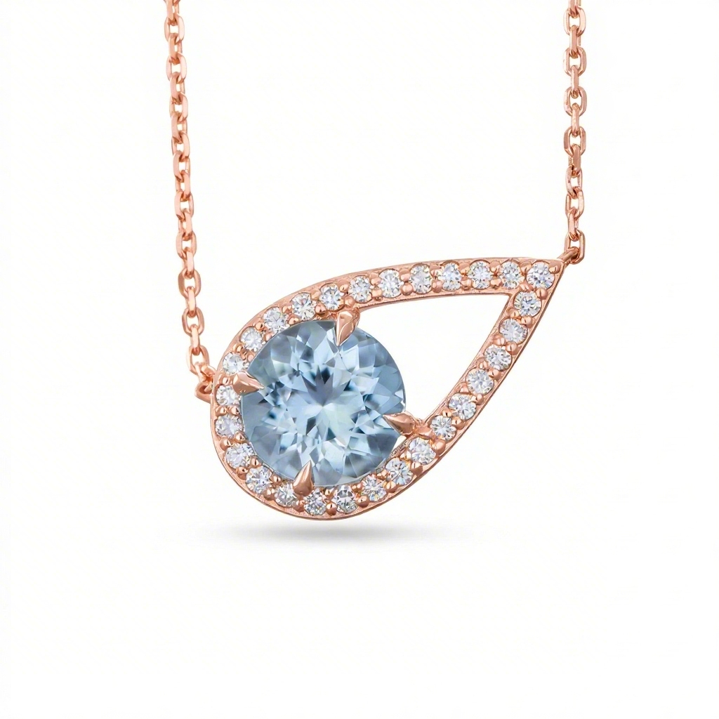 1.5 ct.tw Teardrop Blue Round Cut S925 Silver Pendant Necklace