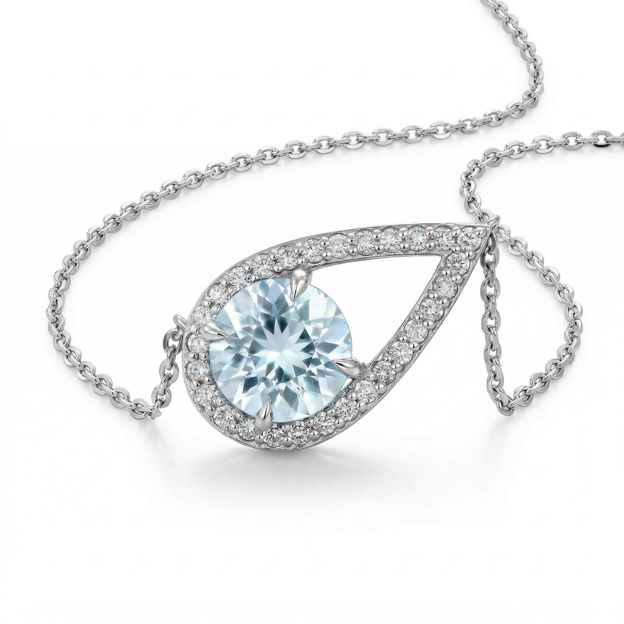 1.15 ct.tw. Teardrop Blue Round Cut S925 Silver Pendant Necklace