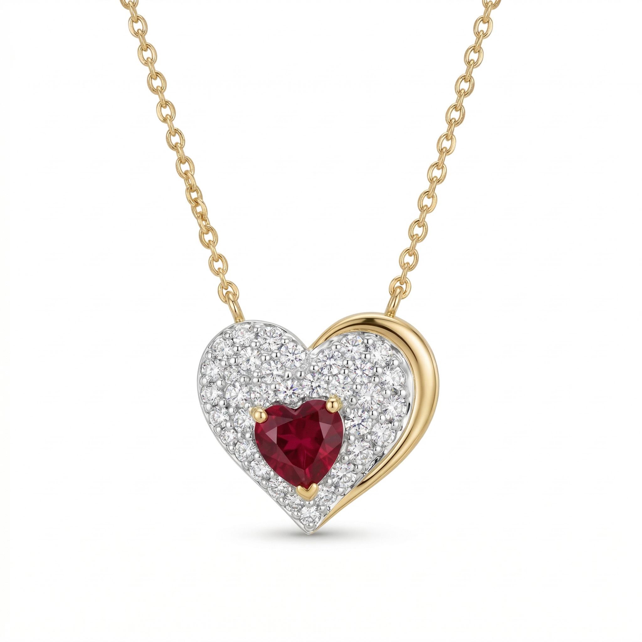 0.8 ct.tw Garnet Heart Round Cut S925 Silver Pendant Necklace