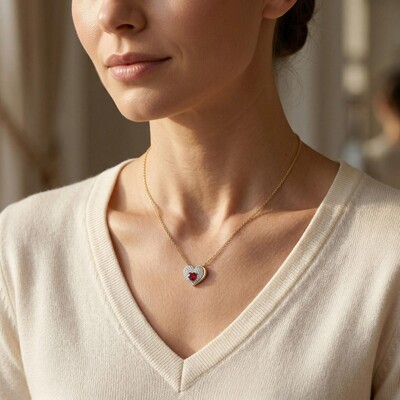 0.8 ct.tw. Garnet Heart Round Cut S925 Silver Pendant Necklace