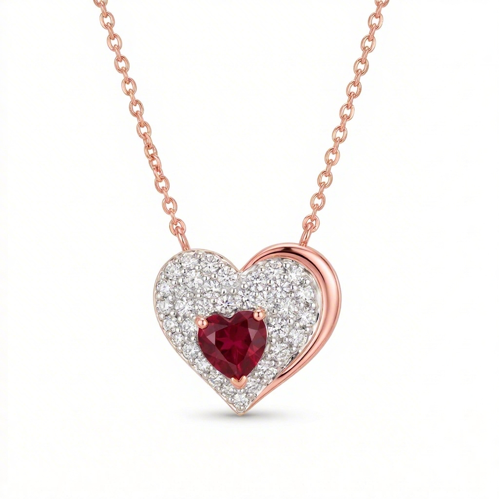 0.8 ct.tw Garnet Heart Round Cut S925 Silver Pendant Necklace