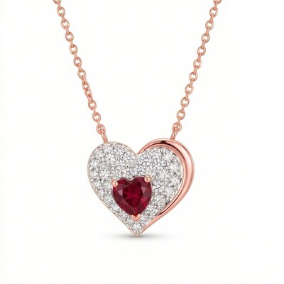0.8 ct.tw Garnet Heart Round Cut S925 Silver Pendant Necklace