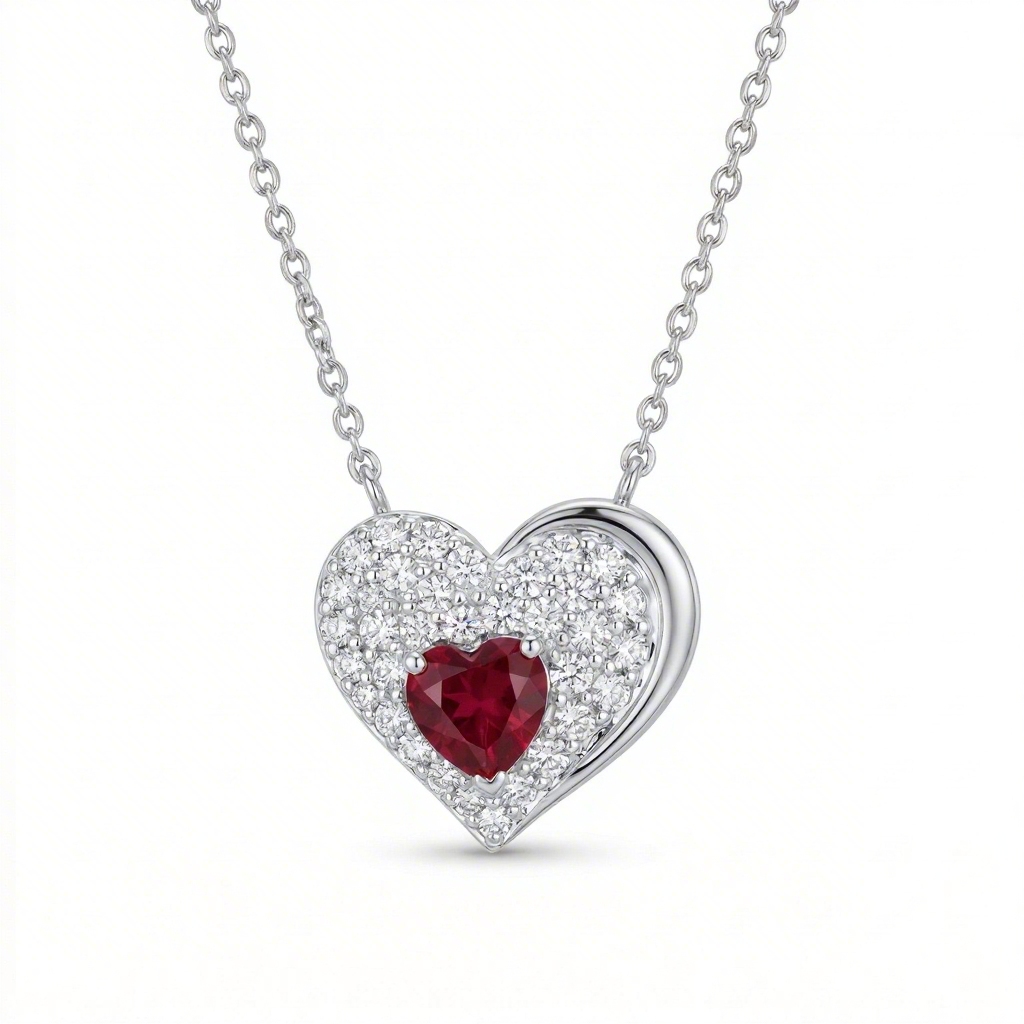 0.8 ct.tw Garnet Heart Round Cut S925 Silver Pendant Necklace