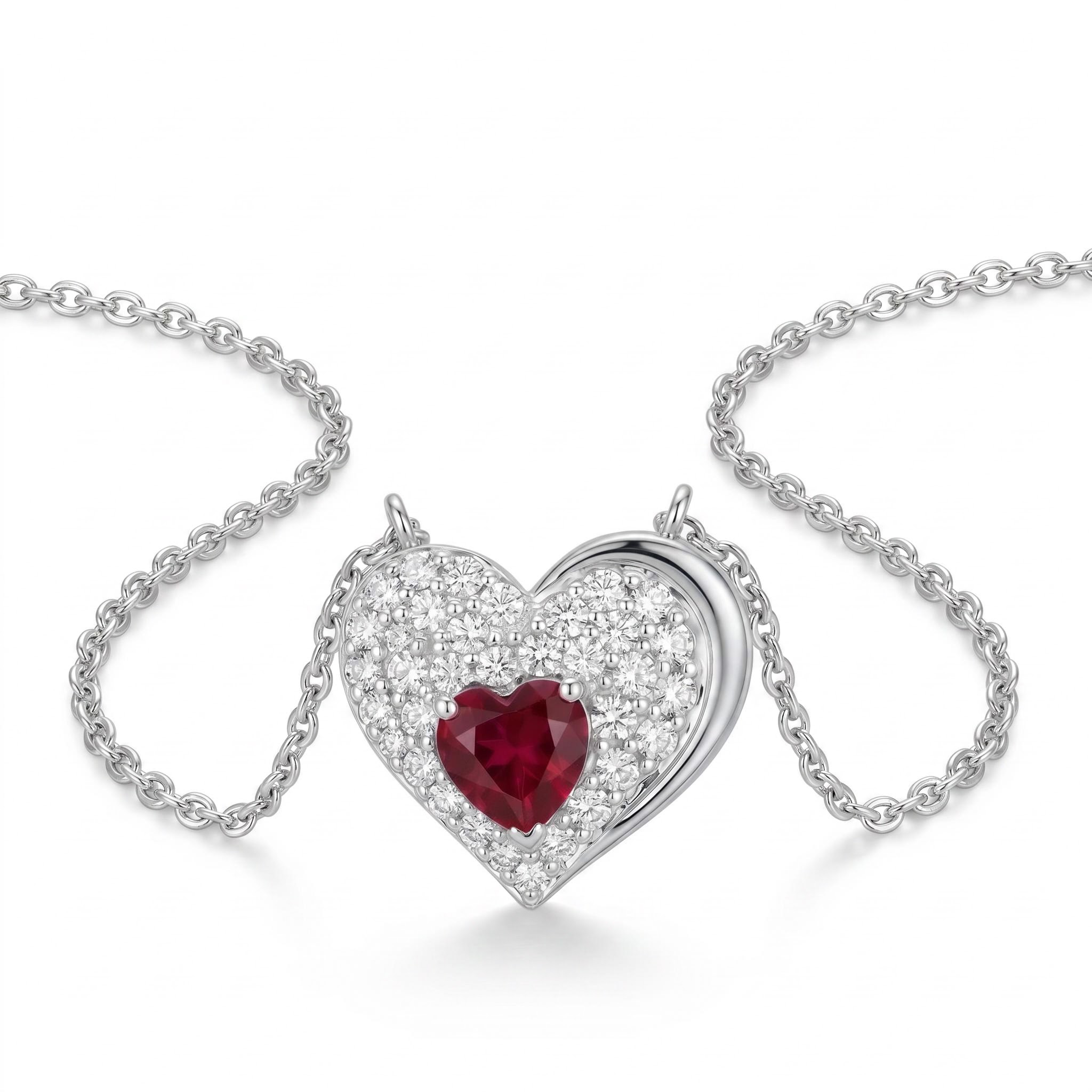 1.33 ct.tw. Garnet Heart Round Cut S925 Silver Pendant Necklace