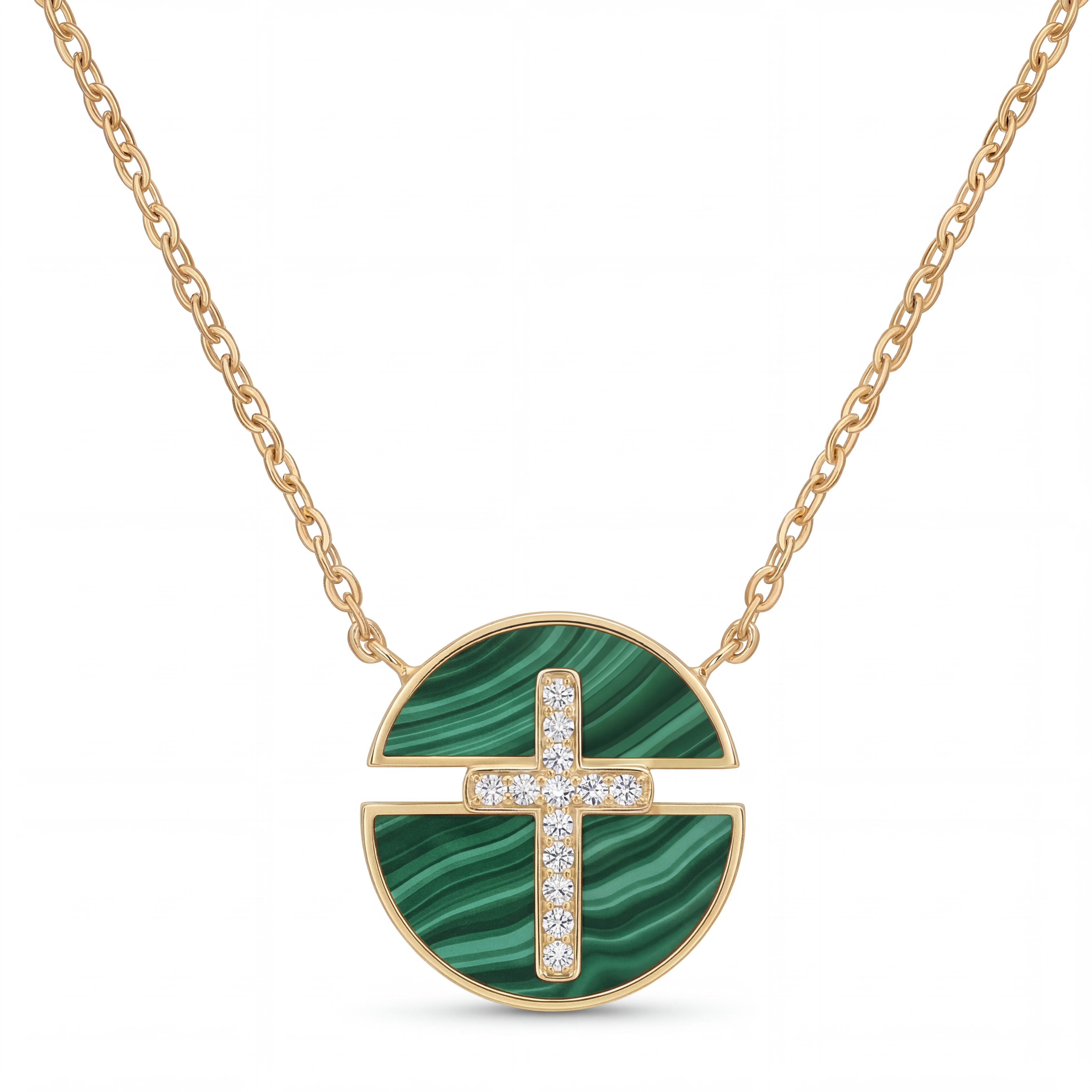 0.5 ct.tw Malachite Cross Round Cut S925 Silver Pendant Necklace 0.5 ct.tw Malachite Cross Round Cut S925 Silver Pendant Necklace