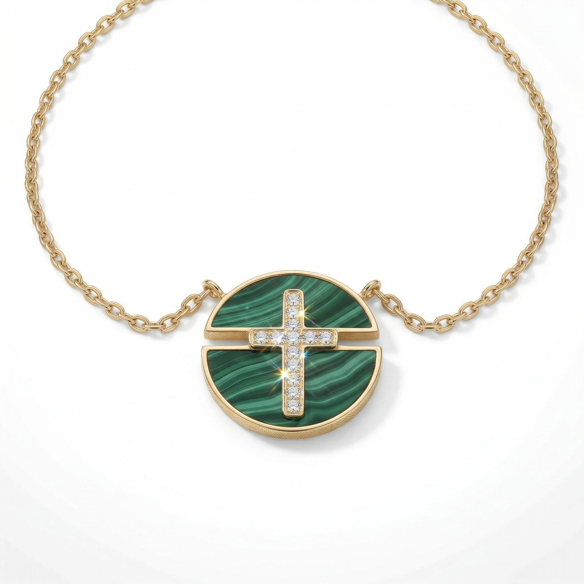 0.5 ct.tw Malachite Cross Round Cut S925 Silver Pendant Necklace 0.5 ct.tw Malachite Cross Round Cut S925 Silver Pendant Necklace