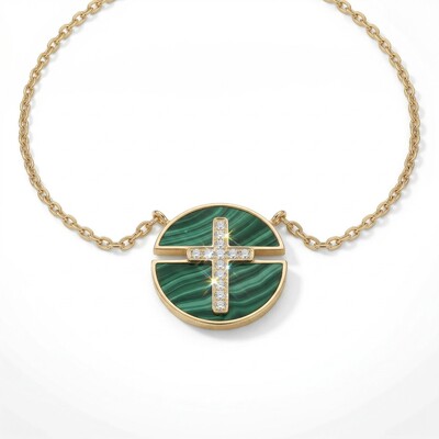 0.5 ct.tw Malachite Cross Round Cut S925 Silver Pendant Necklace