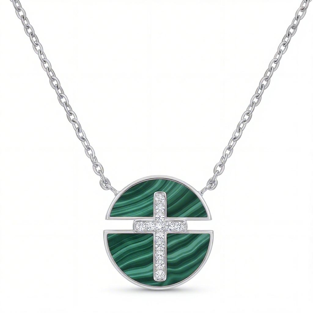 0.5 ct.tw Malachite Cross Round Cut S925 Silver Pendant Necklace 0.5 ct.tw Malachite Cross Round Cut S925 Silver Pendant Necklace