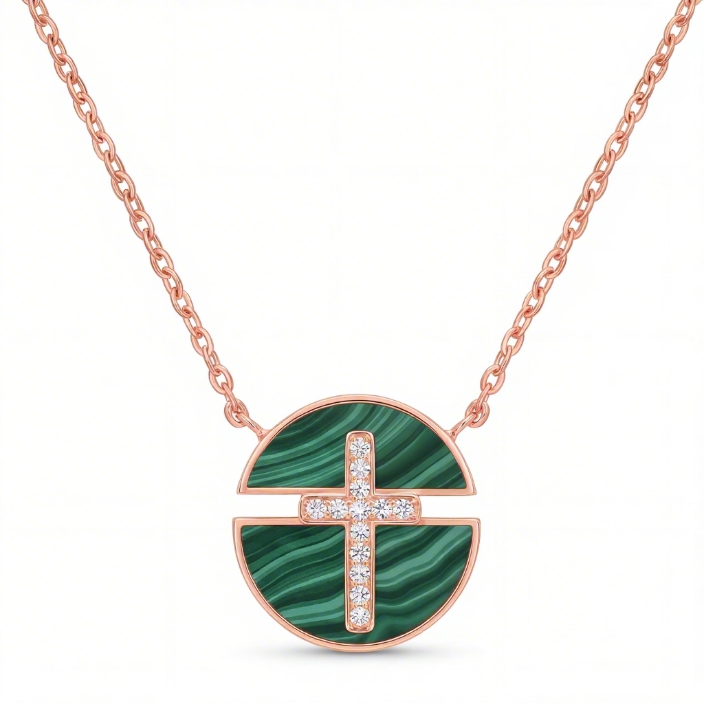 0.5 ct.tw Malachite Cross Round Cut S925 Silver Pendant Necklace 0.5 ct.tw Malachite Cross Round Cut S925 Silver Pendant Necklace
