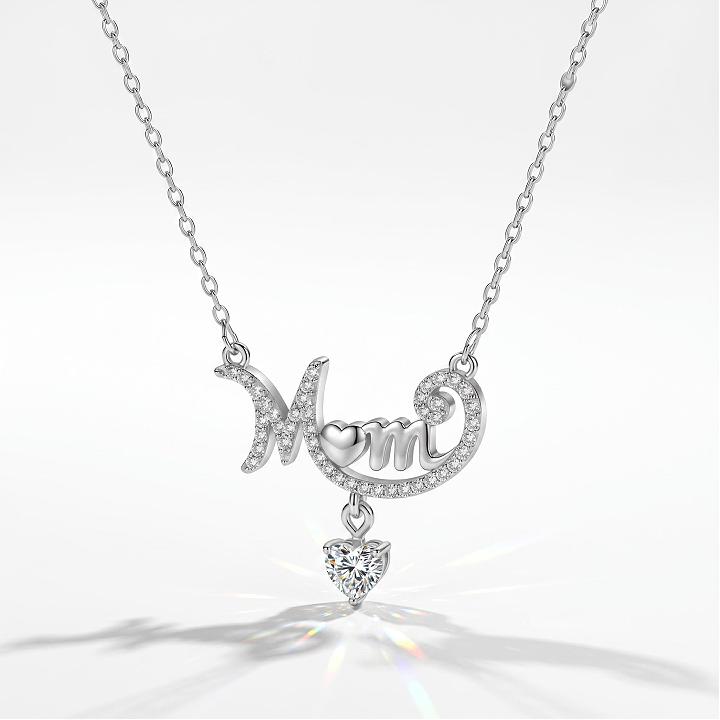 0.5ct.tw. Mom with Heart Diamond S925 Silver Pendant Necklace