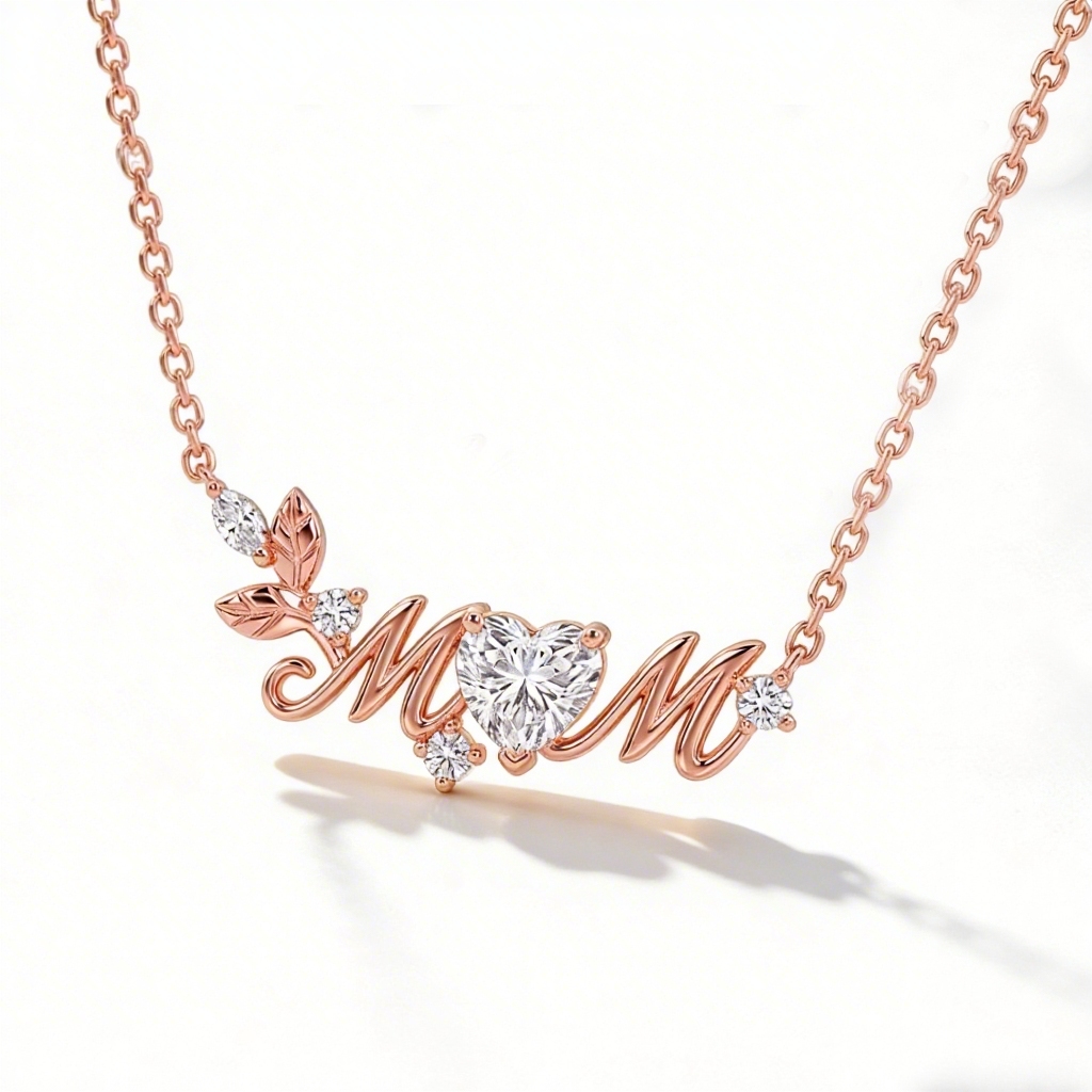 0.8 ct.tw Heart Cut "MoM" S925 Silver Pendant Necklace