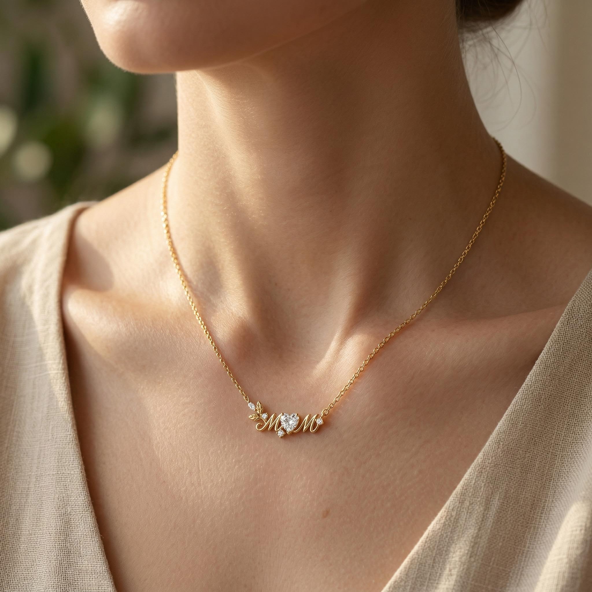 0.8 ct.tw Heart Cut "MoM" S925 Silver Pendant Necklace