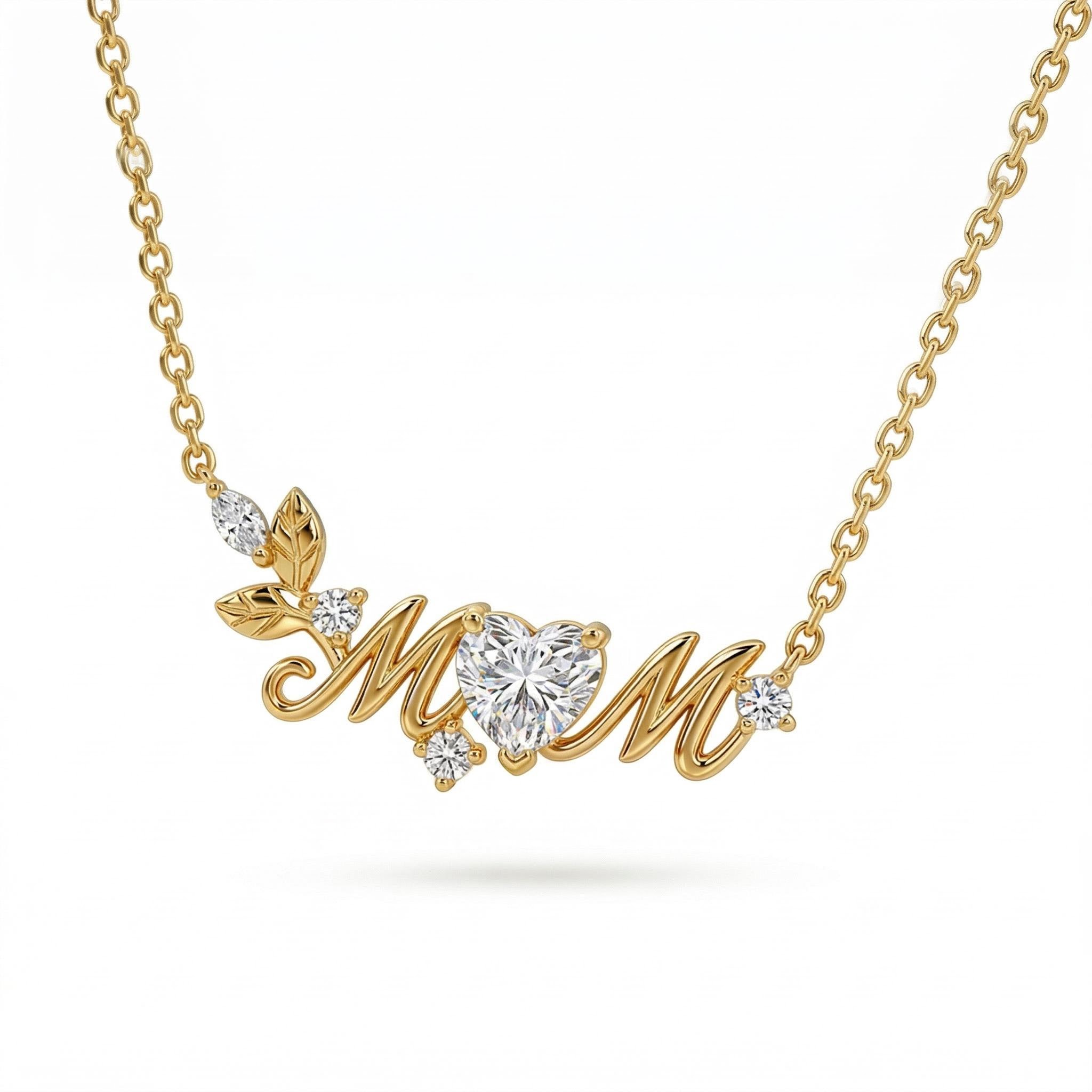 0.8 ct.tw Heart Cut "MoM" S925 Silver Pendant Necklace