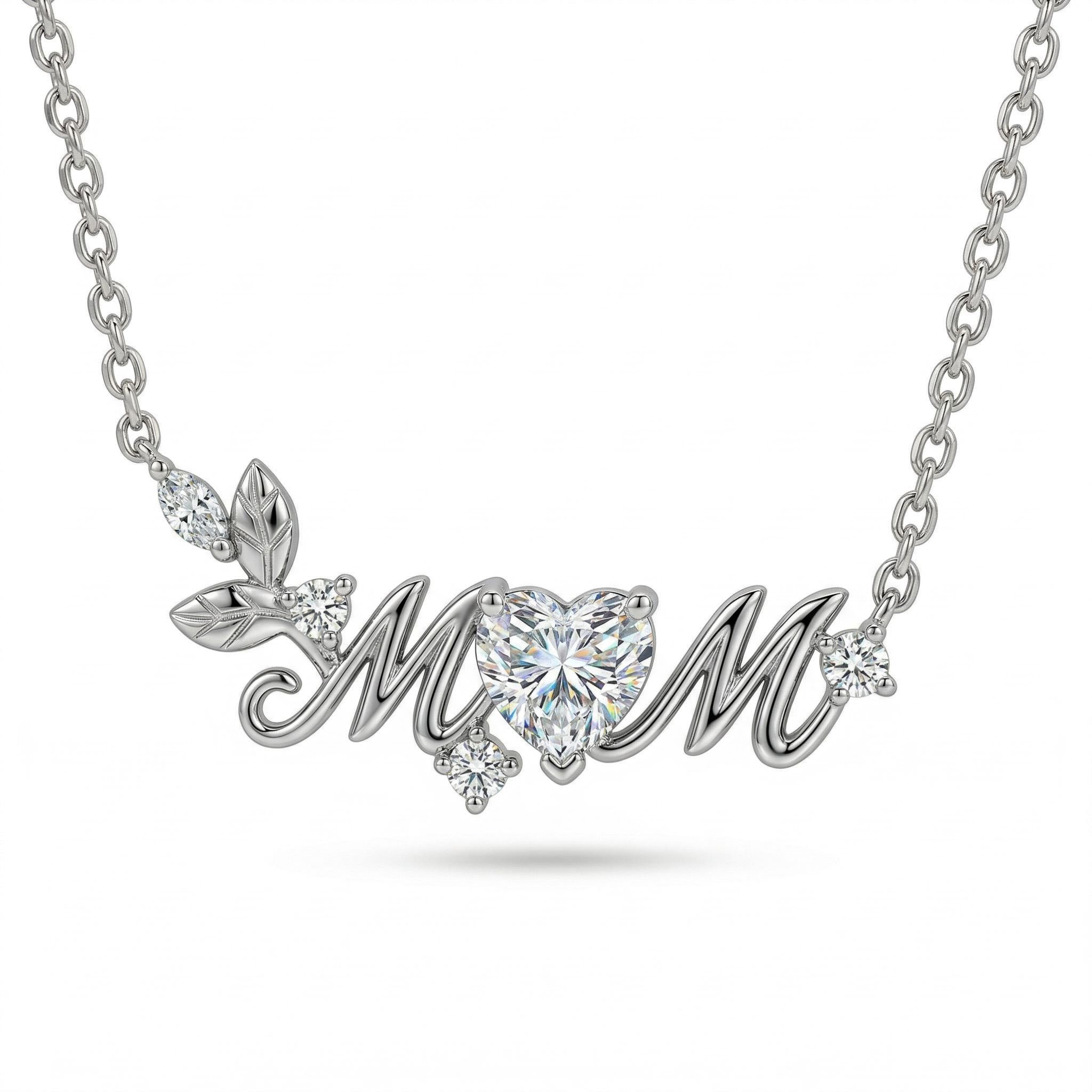 0.8 ct.tw Heart Cut "MoM" S925 Silver Pendant Necklace