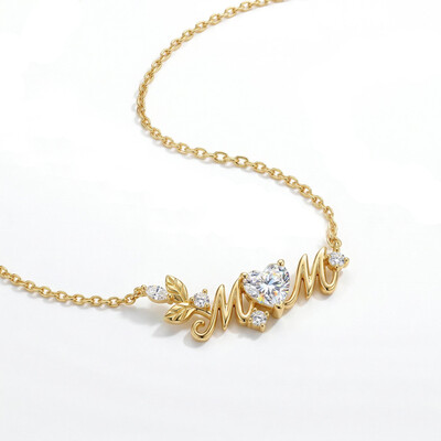 0.8 ct.tw Heart Cut "MoM" S925 Silver Pendant Necklace