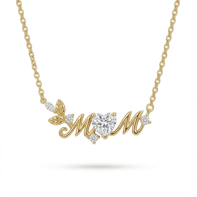 0.8 ct.tw. Heart Cut "MoM" S925 Silver Pendant Necklace