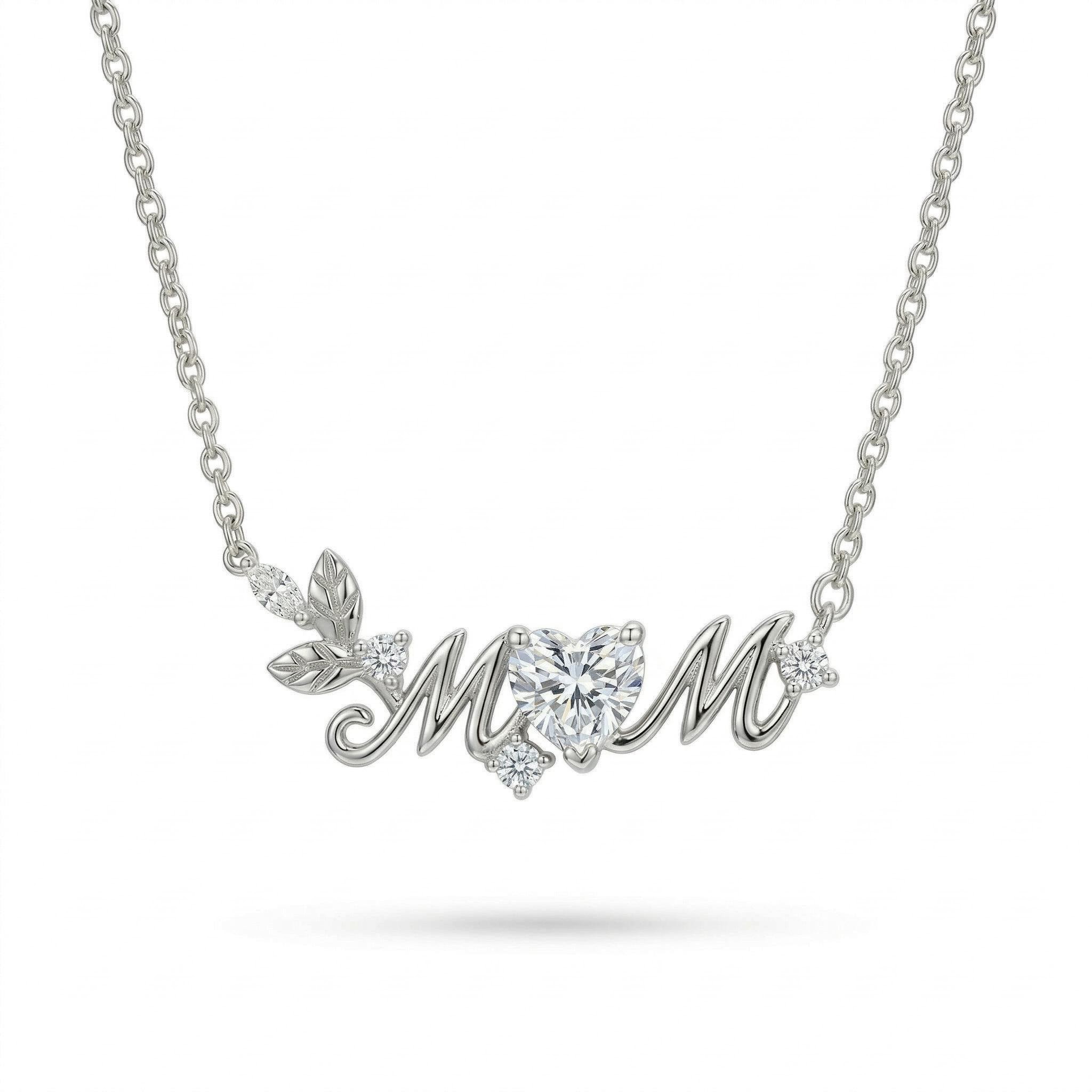 1.01 ct.tw. Heart Cut "MoM" S925 Silver Pendant Necklace 1.01 ct.tw. Heart Cut "MoM" S925 Silver Pendant Necklace