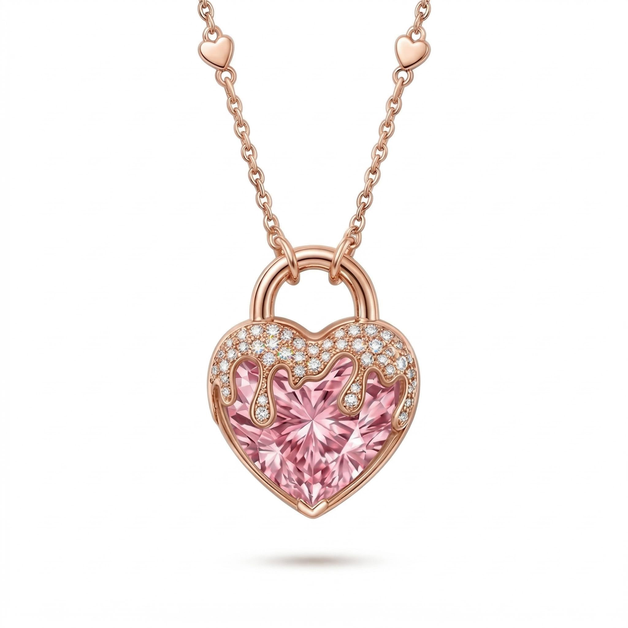 5.3 ct.tw Pink Heart Shaped Lock  S925 Silver Pendant Necklace