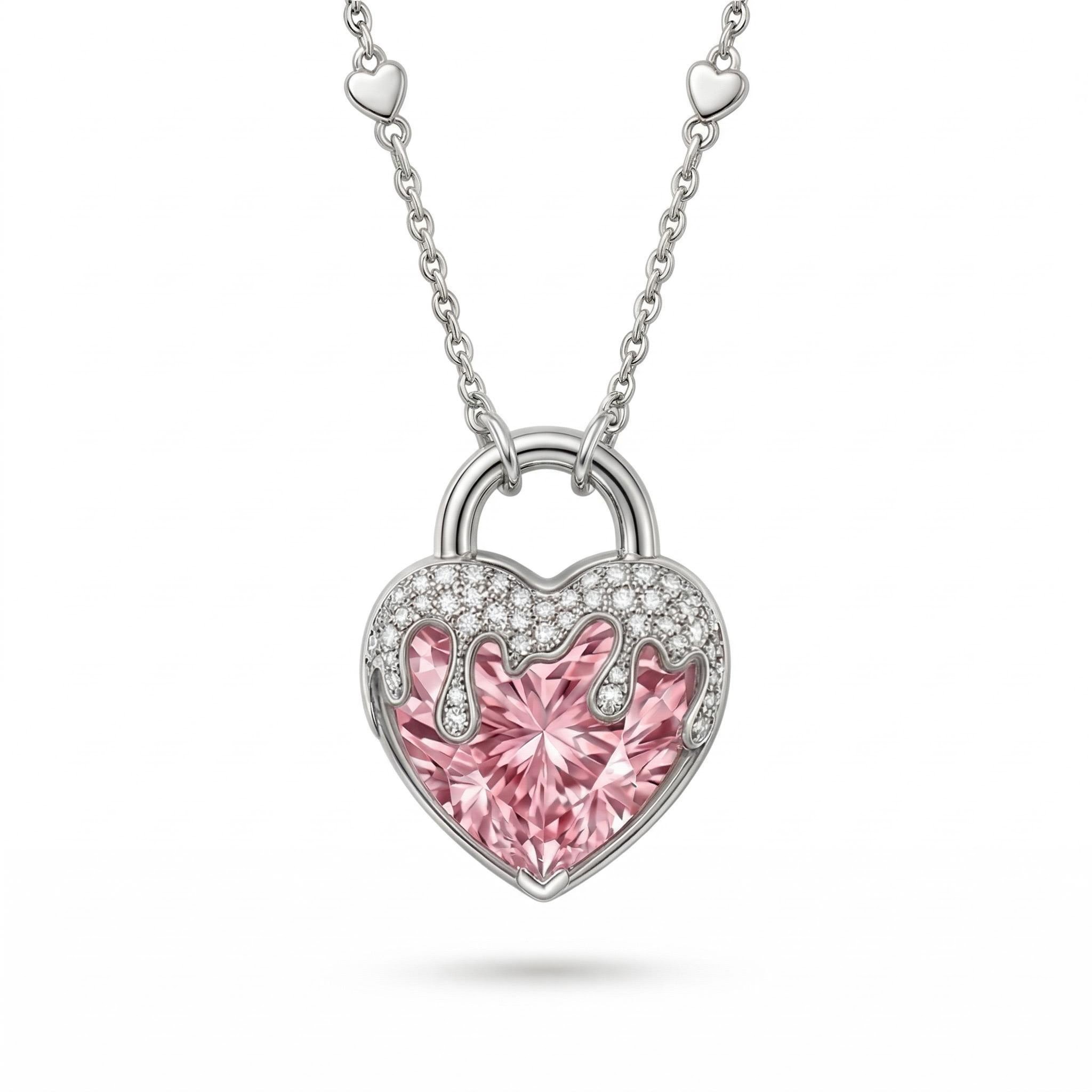 5.3 ct.tw Pink Heart Shaped Lock  S925 Silver Pendant Necklace
