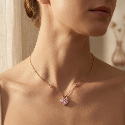 6.72ct.tw. Pink Heart Shaped Lock  S925 Silver Pendant Necklace