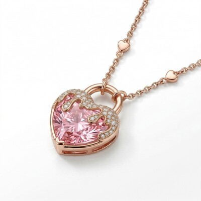 5.3 ct.tw Pink Heart Shaped Lock  S925 Silver Pendant Necklace