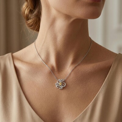 2.2 ct.tw. Waving Floral Round Cut S925 Silver Pendant Necklace