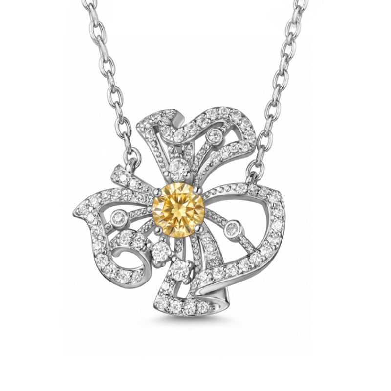 2.2 ct.tw Waving Floral Round Cut S925 Silver Pendant Necklace